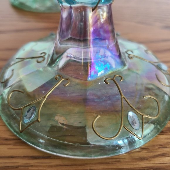 PartyLite Mardi Gras Colorful Tapered Candlestick Holder Pair Set of Two 5" Tall - Picture 10 of 17